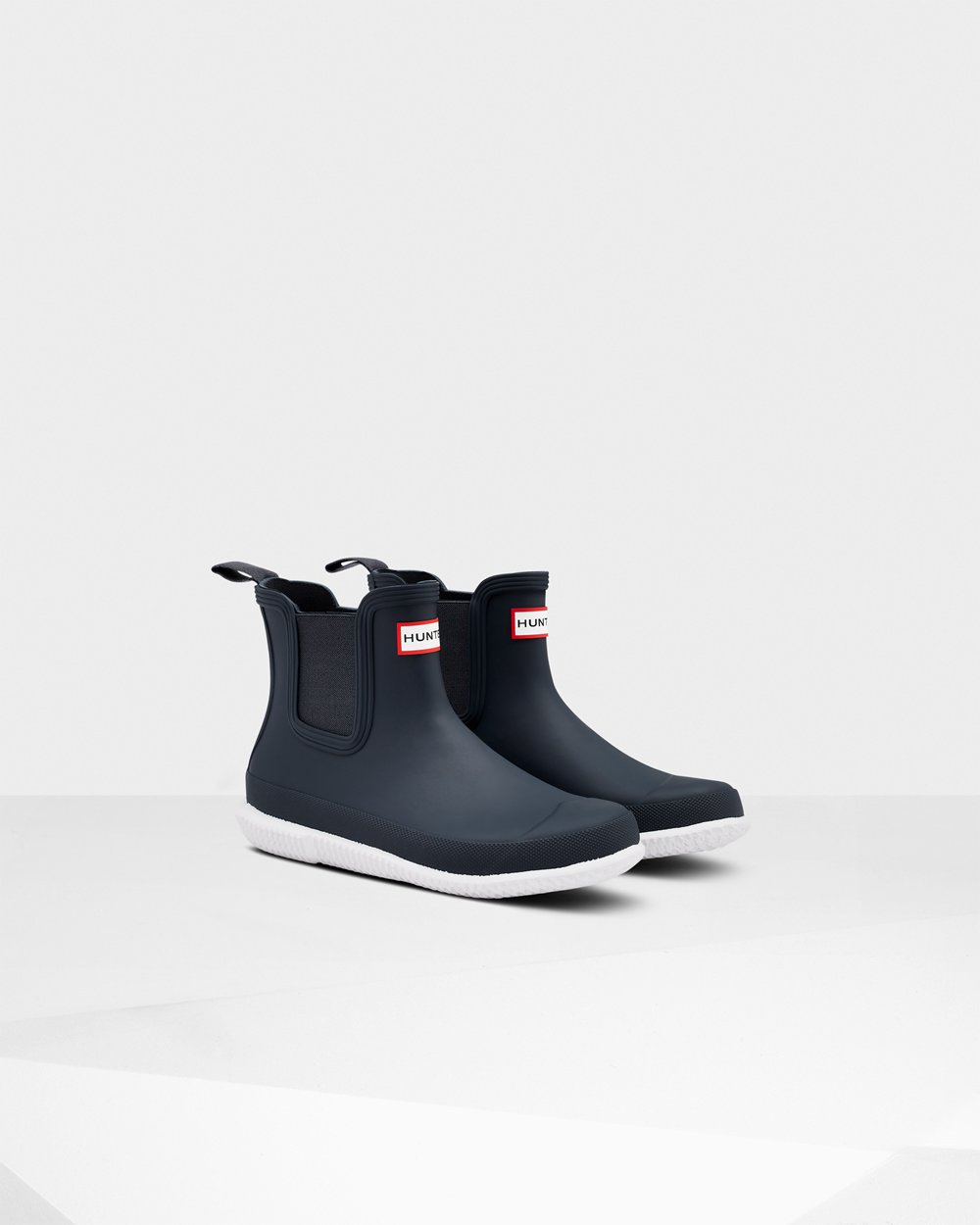 Women Hunter Original Flat Heel Calendar Sole | Chelsea Boots Navy/White | NZ-62409-ETUQ